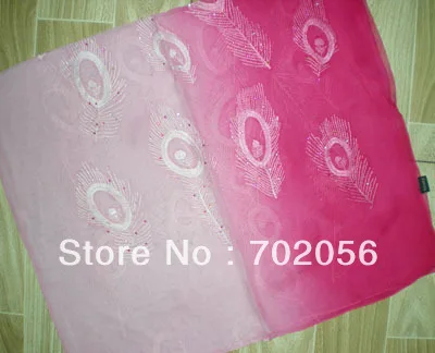 rhinestone peacock feather design 100% Silk scarf Shawl Wrap Scarves 180*55cm gorgeous mixed 5pcs/lot #3040