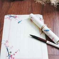 8pcs Cute Chinese Style Vintage Paper Envelopes and Letter Set Flower Calligraphy Fountain Pen Writing Paper