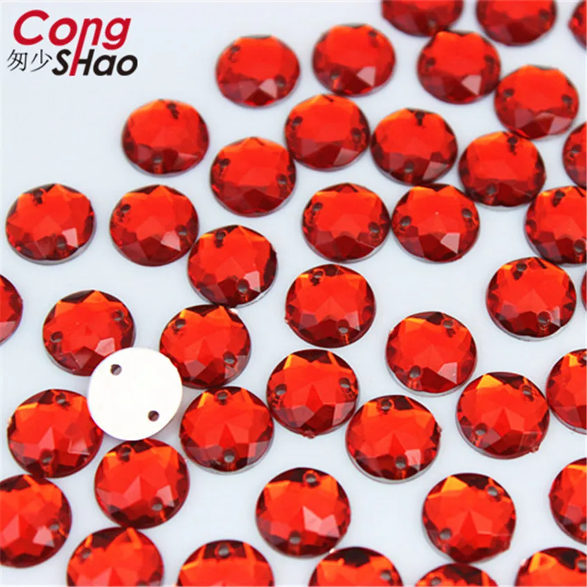 Cong Shao 200pcs 8mm Colorful Round stones and crystals flatback Acrylic Rhinestone trim sewing 2 Hole DIY Wedding dress 8C785