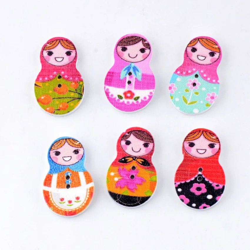 Free shipping -30PCs Random Mixed Lovely Dolls 2 Holes Wood Bakelite DIY Painting Sewing Buttons Scrapbooking 15-40mm