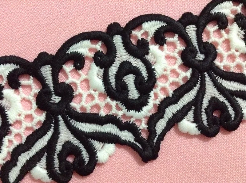 6.5cm top quality milk fibre dyed yarn embroidery black and white style Christmas lace trim,XERY-RX1204D