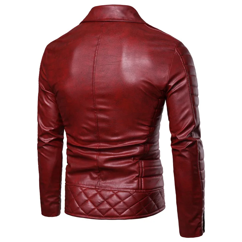 2024 Leather Jacket for Men Autumn Winter Fashion Zipper Long Sleeve Black PU Faux Leather Motorcycle Biker Coat Men Plus Size