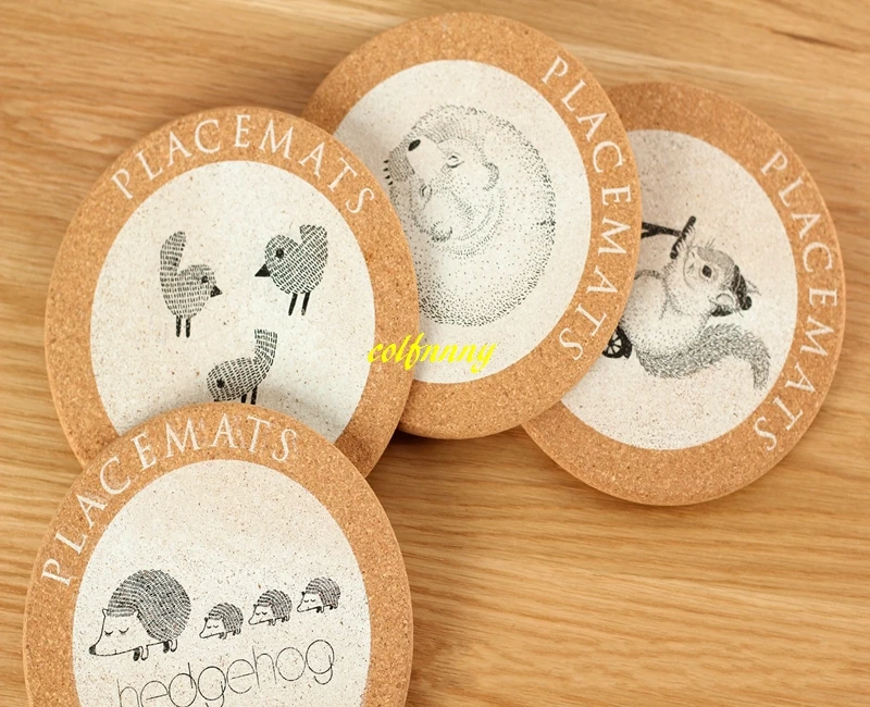 100pcs/lot 17cm Bear, bird ,Hedgehog,Squirr Round Cork Drink Coaster Coffee Cup Mat Tea Pad Placemat insulation cushion