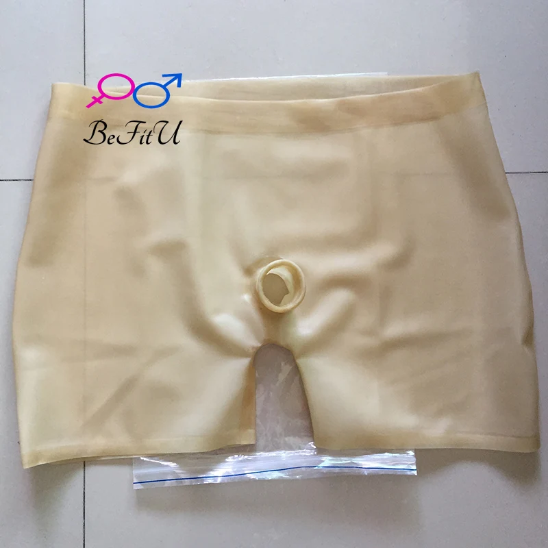 latex Shorts  New design Boxes  fetish  Underpants Bermuda men with hole for penis security sexy safe Pants natural