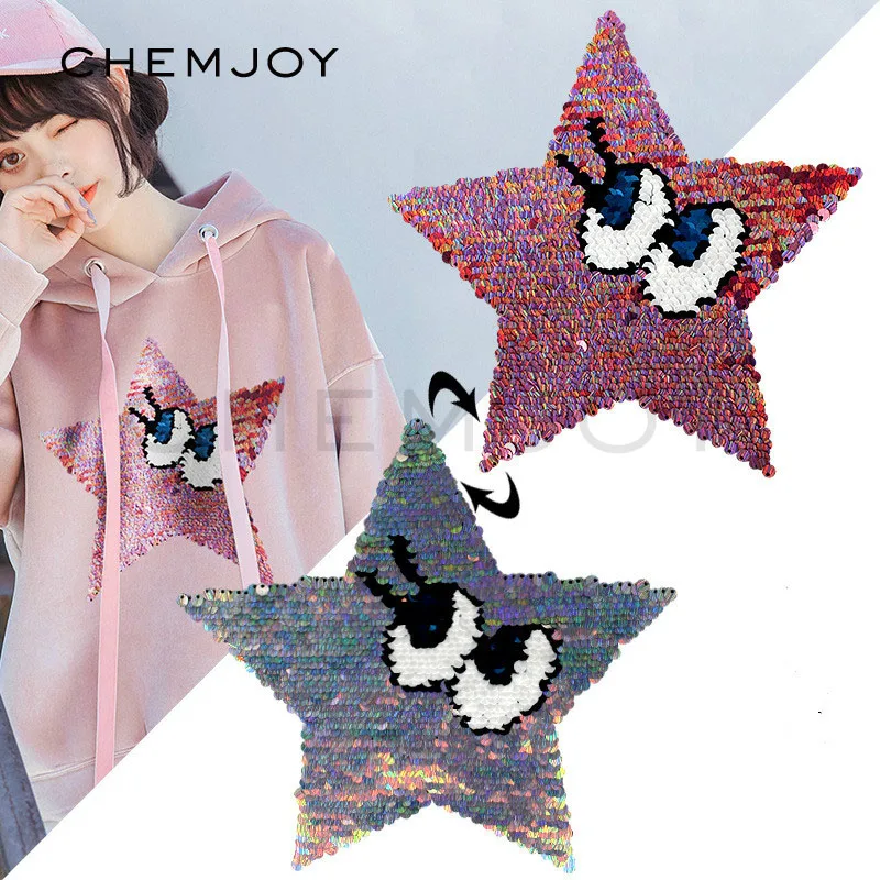 

Star Eyes Sequin Sew on Patches for Clothes DIY Parches Reversible Change Color Sequined Patch Applique DIY Clothes Stickers