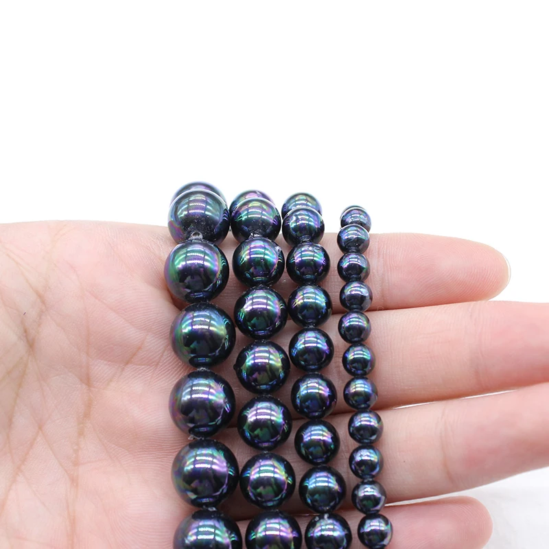 AA Natural Black Shell Pearl with Rainbow 6/8/10/12mm Round Loose Beads for Jewelry Making DIY Bracelet Earring Pendant Woman