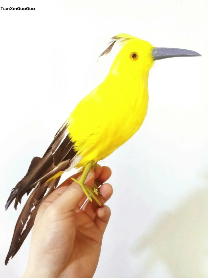 

large 30cm gray-yellow feathers bird hard model garden decoration ornaments toy s1478