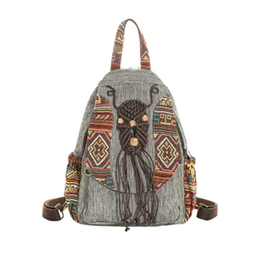 New Chinese style ethnic wind hand-woven leisure travel vacation retro fashion wild literary canvas fabric backpack