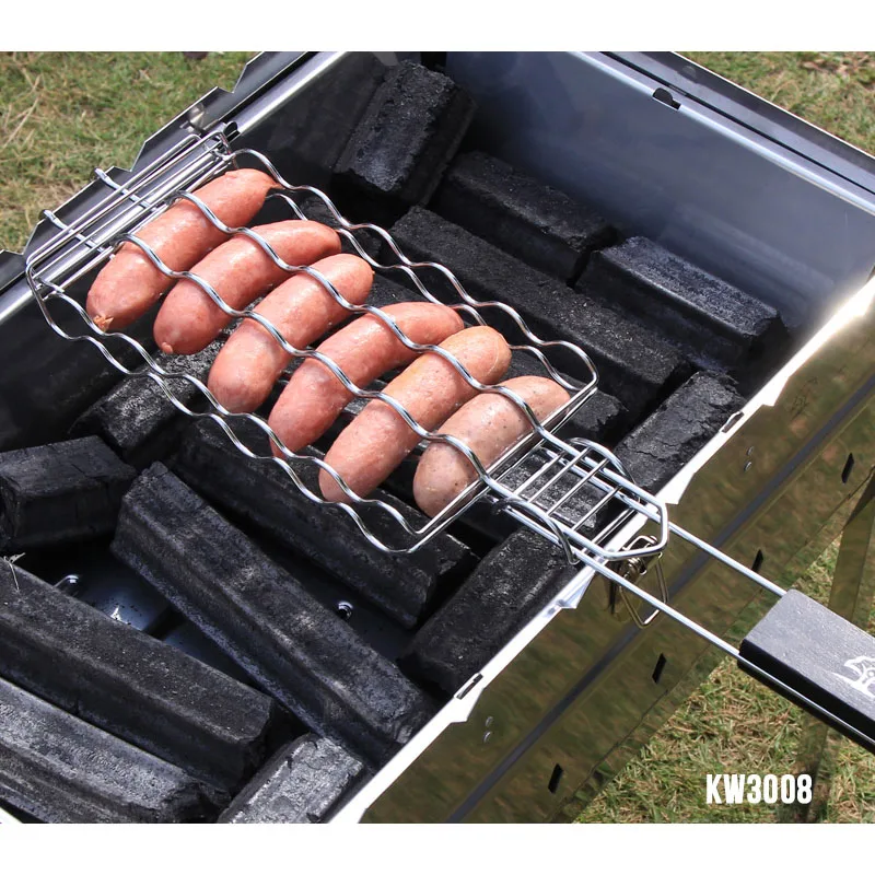 

Hot Dog Rack Metal Mesh Baskets BBQ Barbecue Sausage Grilling Basket Grill Rack BBQ Accessories Christmas Party BBQ Tool 21.8''