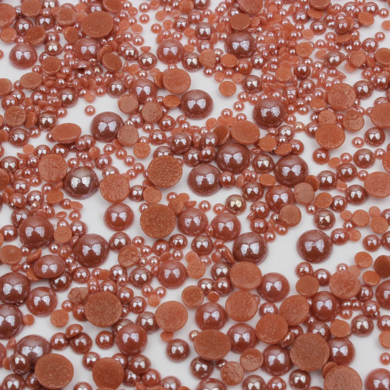 New sale Ceramic Rhinestones Mix Size Orange Half Round Pearls 1000pcs/lot for DIY Nails Art Garment free shipping