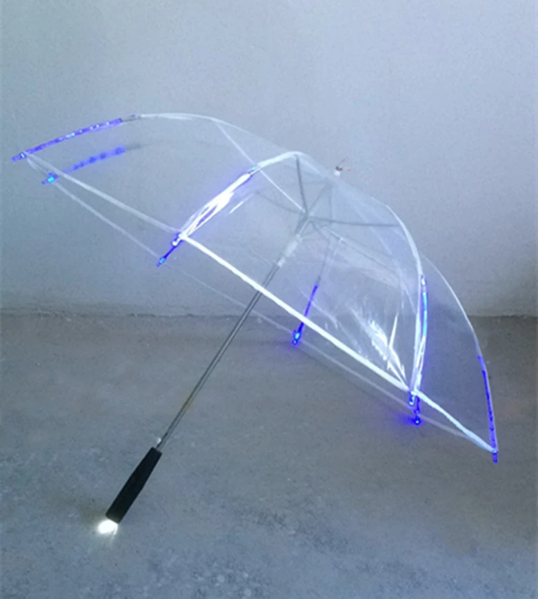 New 8 Rib Light up Blade Runner Style Changing Color LED Umbrella with Flashlight Transparent Handle Straight Umbrella Parasol