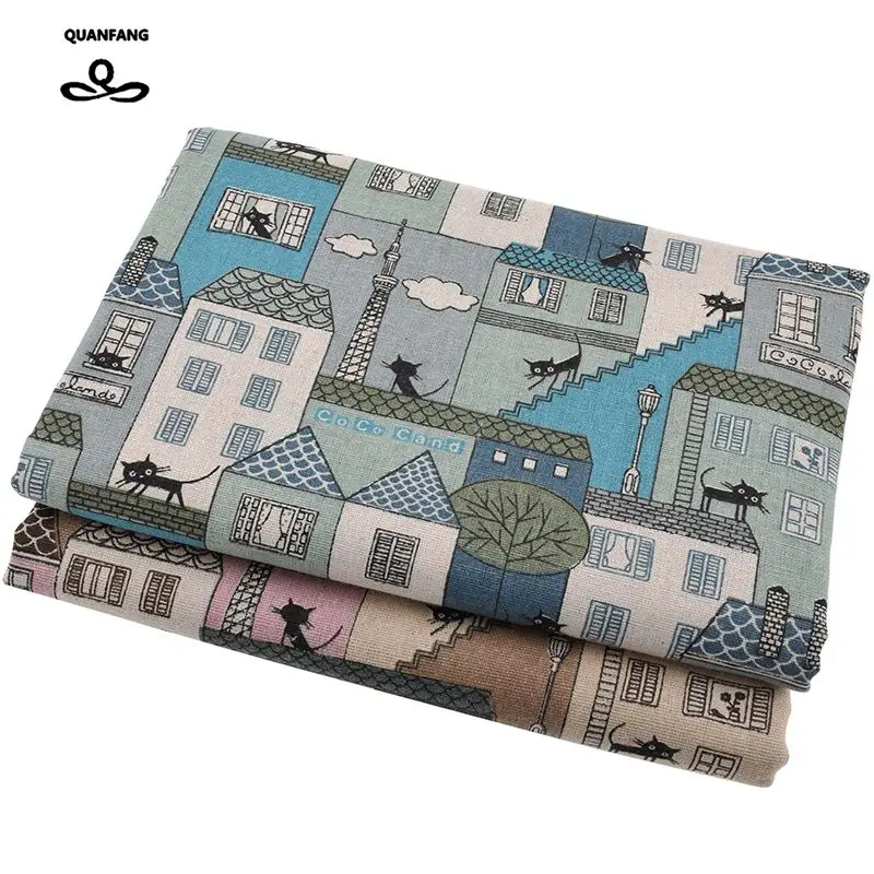 Printed Cotton Linen Fabric For Patchwork Quilting Sewing DIY Sofa Table Cloth Furniture Cover Tissue Curtain Bag Cushion Fabric