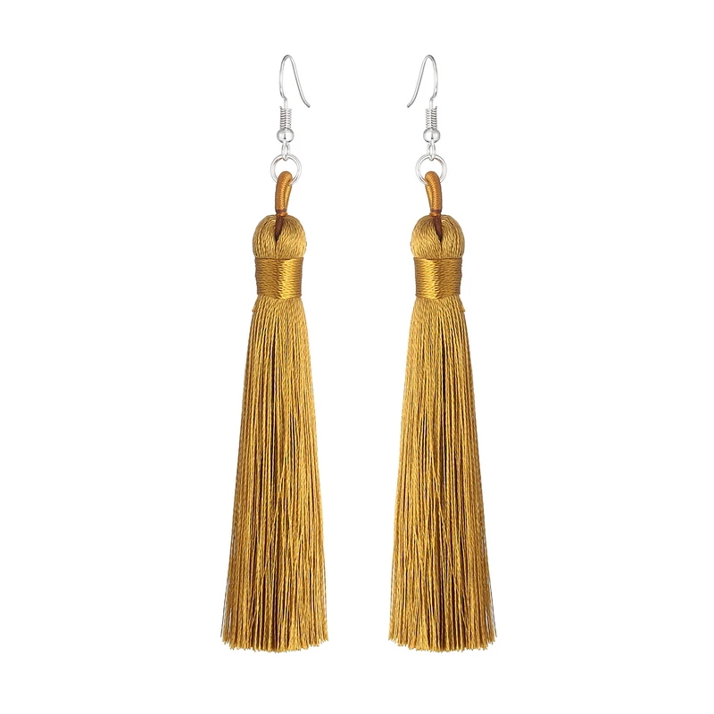 LOVBEAFAS Boho Drop Tassel Women Earrings Long Fringe Dangle Earings Silk Fabric Rope Wrap Ethnic Vintage Fashion Female Jewelry