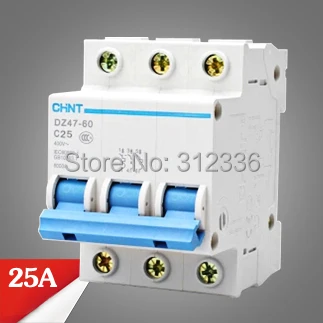 Free Shipping 2 years Warranty  DZ47-60 C25 3P 25A  3 pole domestic C type small air switch unipolar Electric shock protection