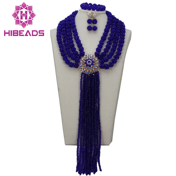

Big Romantic Marvelous Nigerian Wedding African Beads Jewelry Set Royal Blue Crystal Beads Jewelry Set Free Shipping ABL575