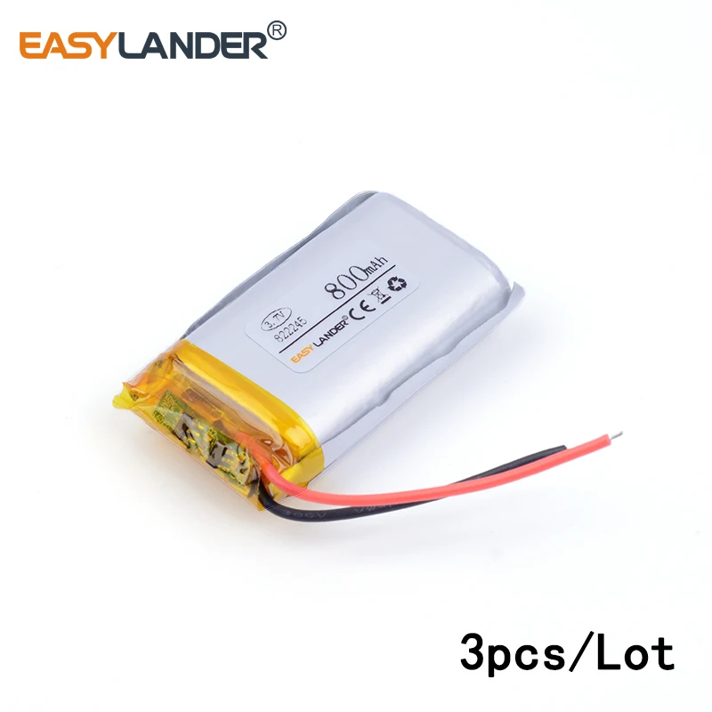 3pcs /Lot 800mAh 822245 3.7V Rechargeable Lithium Li-ion Polymer Battery for Mp3 PAD DVD DIY E-book bluetooth battery pack