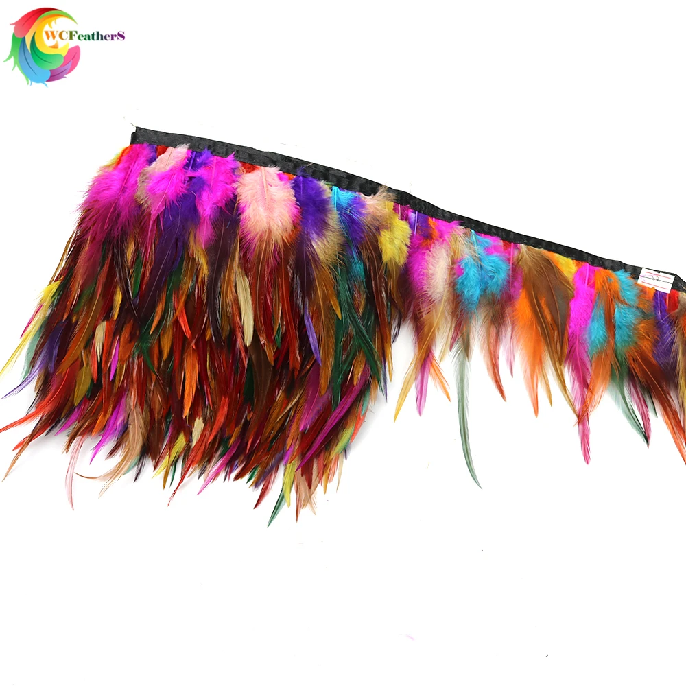 

1 Meter Multi Color Dyed Rooster feather Trims Height 4-6inches Natural Cock feather Ribbon Dress Sewing Accessories