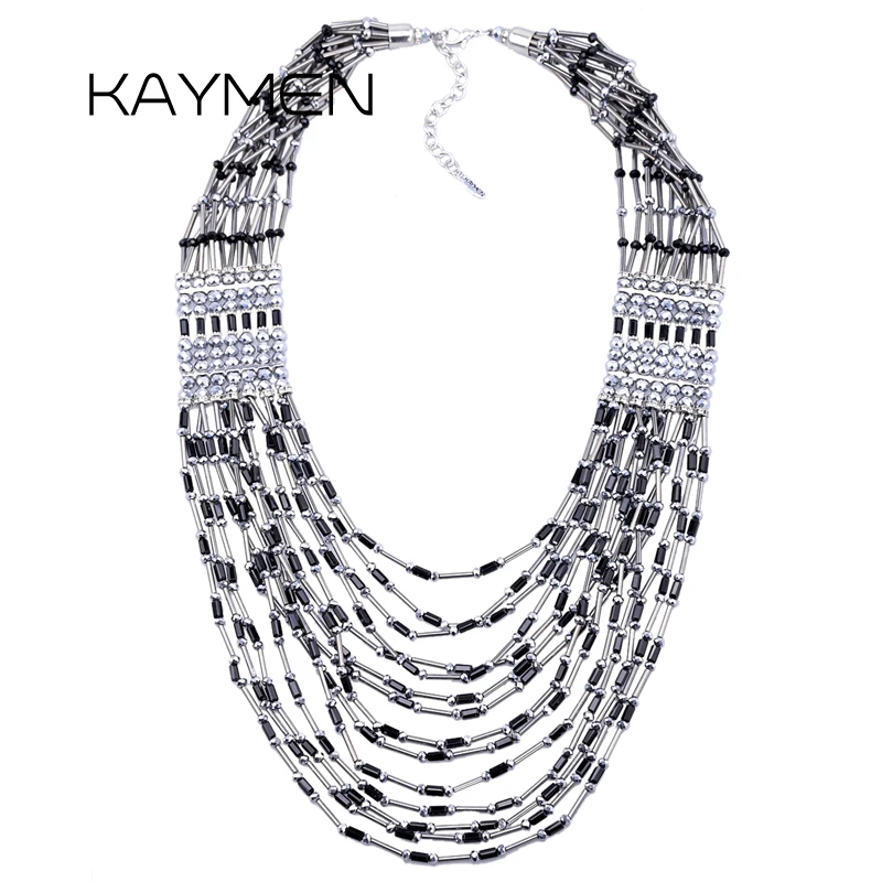 New Arrivals Luxury Crystal Multi Layers Long Chains Necklace for Girls Charm Beads Strands Statment Necklace Bijoux NK-01651