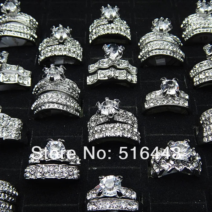 

Hot Sale 30pcs Fashion 2 in 1 Cubic Zircon Rhinestones White Gold P Engagement Wedding Women Rings wholesale Jewelry A-278