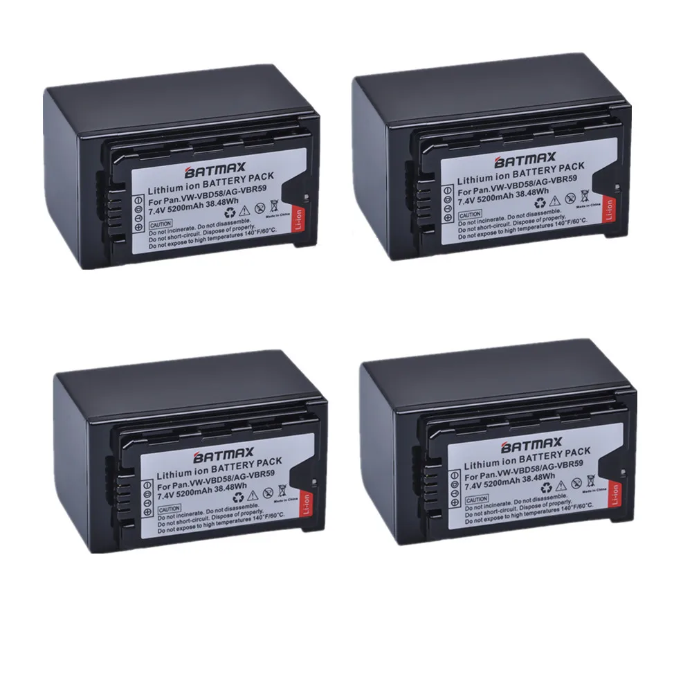 

Batmax 4pcs 5200mAh VW-VBD58 VBD58 battery for Panasonic VBD78 VBD29 VBD55,AJ-HPX260MC,HPX265MC,PX270,PX280MC,PX285MC,HC-X2000