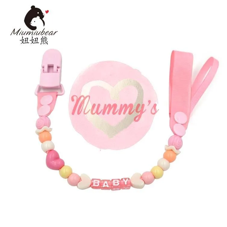 New baby pacifier clip soother chain holder dummy clip hand made with colourful beads customized with baby name