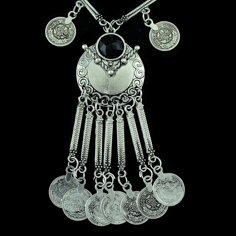 Türkei Bohemian Schwarz Blau Stein Ethnische Münze Quaste Halskette Türkische Gypsy Boho Strand Halsband Lätzchen Indien Halskette für Frauen Party – Detail 7