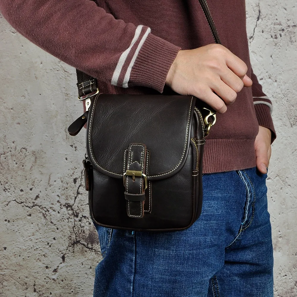 Natural Leather Men Design Casual Multi-function Messenger Crossbody Bag Fashion Fanny Waist Pack Belt Bag Phone Pouch Male 1168