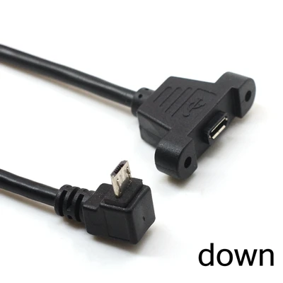 Angled Elbow Micro-USB 5pin 2.0 Male to Female Extension Cable 30cm/50cm with Panel Mount Hole - up down Right Left Options