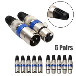 5 Pairs XLR 3 Pin Female MIC Jack Plug Audio Microphone Cable Connector Blue NG4S