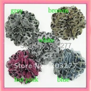 Free shipping!24pcs/lot 3 inch  New  chiffon leopard mesh fabric flowers  5colors for your choice