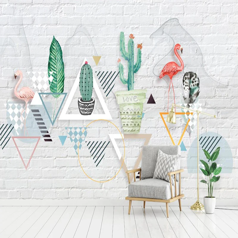 

Decorative wallpaper Geometric lines modern simple abstract watercolor plants background wall