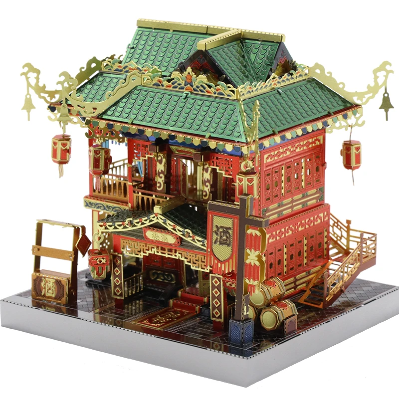 

MU 3D Metal Puzzle Chinatown building LED light model educational DIY 3D Laser Cut Assemble Jigsaw Toys gift for kids children