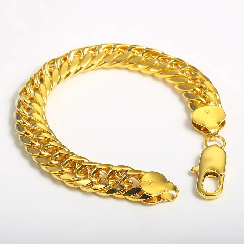 OMHXFC Wholesale European Fashion Man Male Party Birthday Wedding Gift Vintage Punk Wide Thick Chain 18KT Gold Bracelet ES64