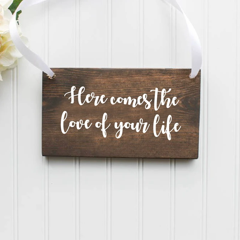 Here Comes the Love of Your Life Sign Decals Ring Bearer Flower Girl Sign Decor Removable Love Wedding Ceremony Vinyl Sticker