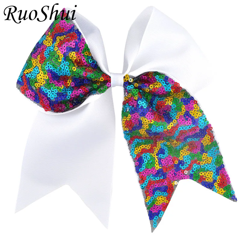 7 Inch Grils Large Big Grosgrain Ribbon Bow Sequins Ponytail Hair Bow With Alligator Clip For Children Dancing Hair Accessories