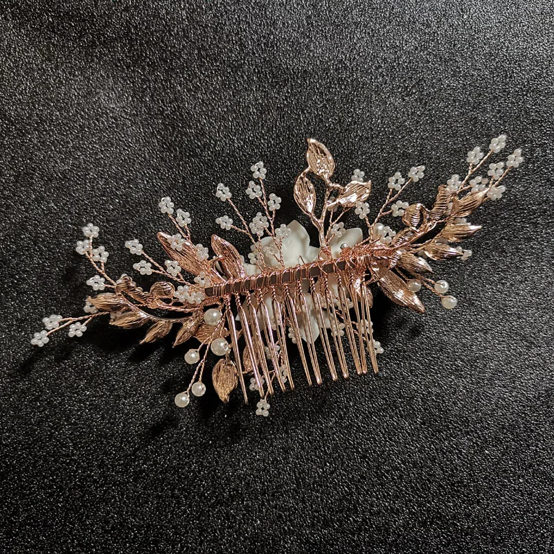 SLBRIDAL Handmade Crystal Rhinestones Pearls Flower Wedding Jewelry Hair Comb Bridal Headpieces Hair Accessories Bridesmaids