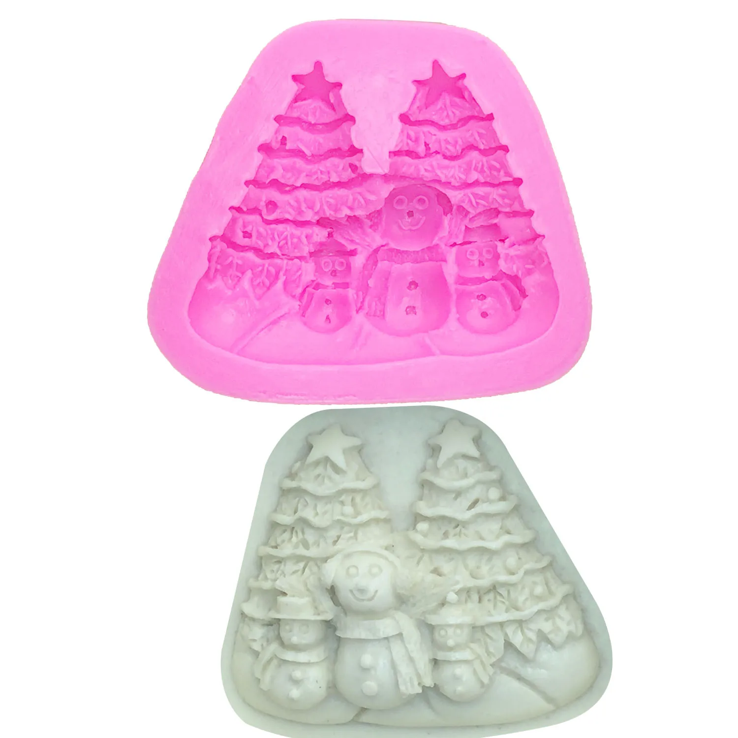 M0155 Christmas Tree Snowman Fondant Cake Mold DIY 3D Silicone Mold Kitchen Pastry Baking Cake Decorating Tools