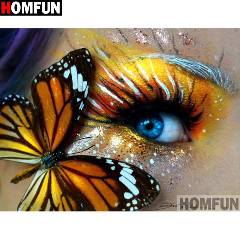 

HOMFUN "Butterfly eye" Diamond Painting 5D Full Square/Round Drill Home Decor DIY Diamond Embroidery Cross Stitch A15492