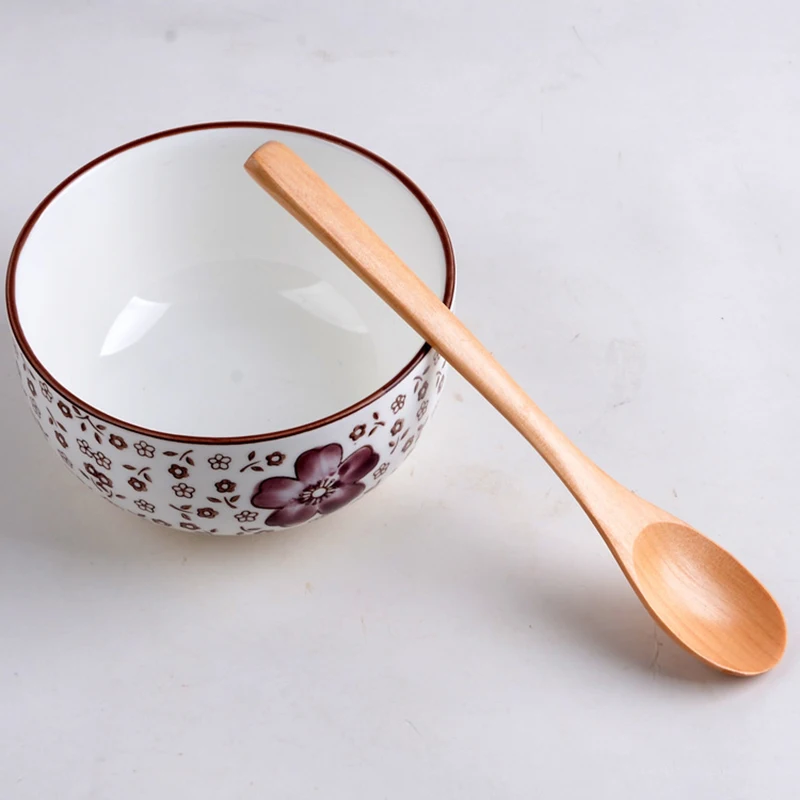 Natural Wooden Spoon For Pudding Jam Tea Coffee Catering Practical Ice Cream Long Handle  Kitchen Cooking Tableware Accessories