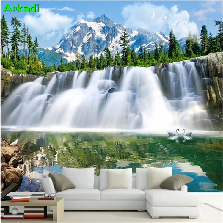 Custom 3d Wallpaper Photo Water Rich Living Room Study Hotel Restaurant TV Background Wall Paper Landscape Mountain Waterfalls