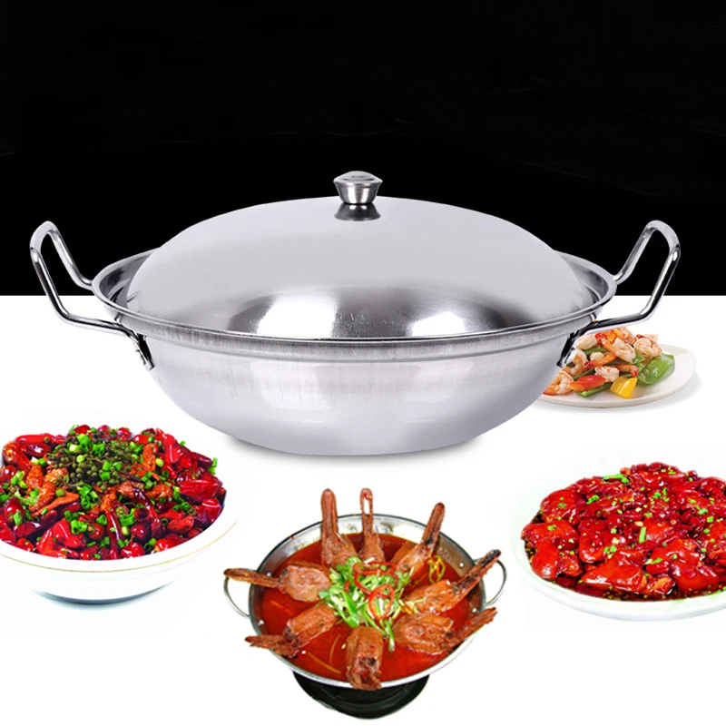 Chinese Household Cooking Pan Restaurant Stainless Steel Hot Pot, Outdoor Picnic Portable Cooking Food Pans, Kitchen Utensils