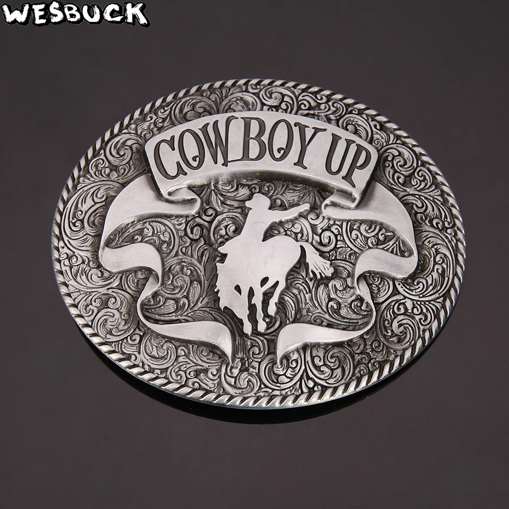 WesBuck Brand Horse Cow Boy Up Buckles Meltal Cool Flower Belt Buckles For Men Belt Buckle Western Belt Cowboy Cowgirl