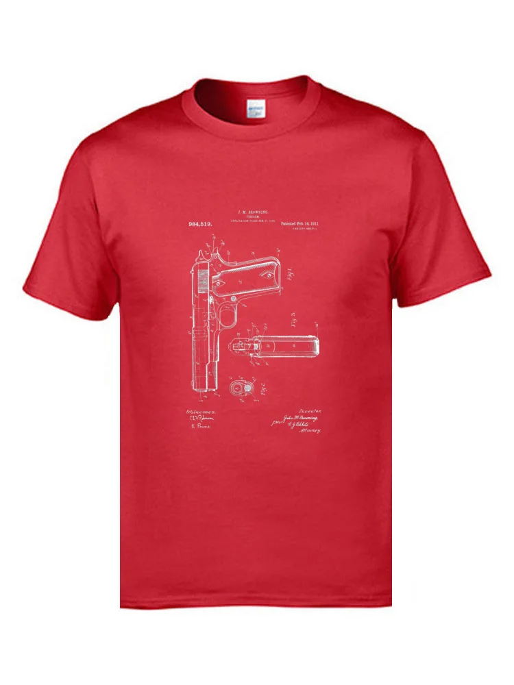 Weapon Gun Sematic Diagram Top T-shirts Plan Sket Illustration Men Summer Cool T Shirt Black Fitness Tees For Male