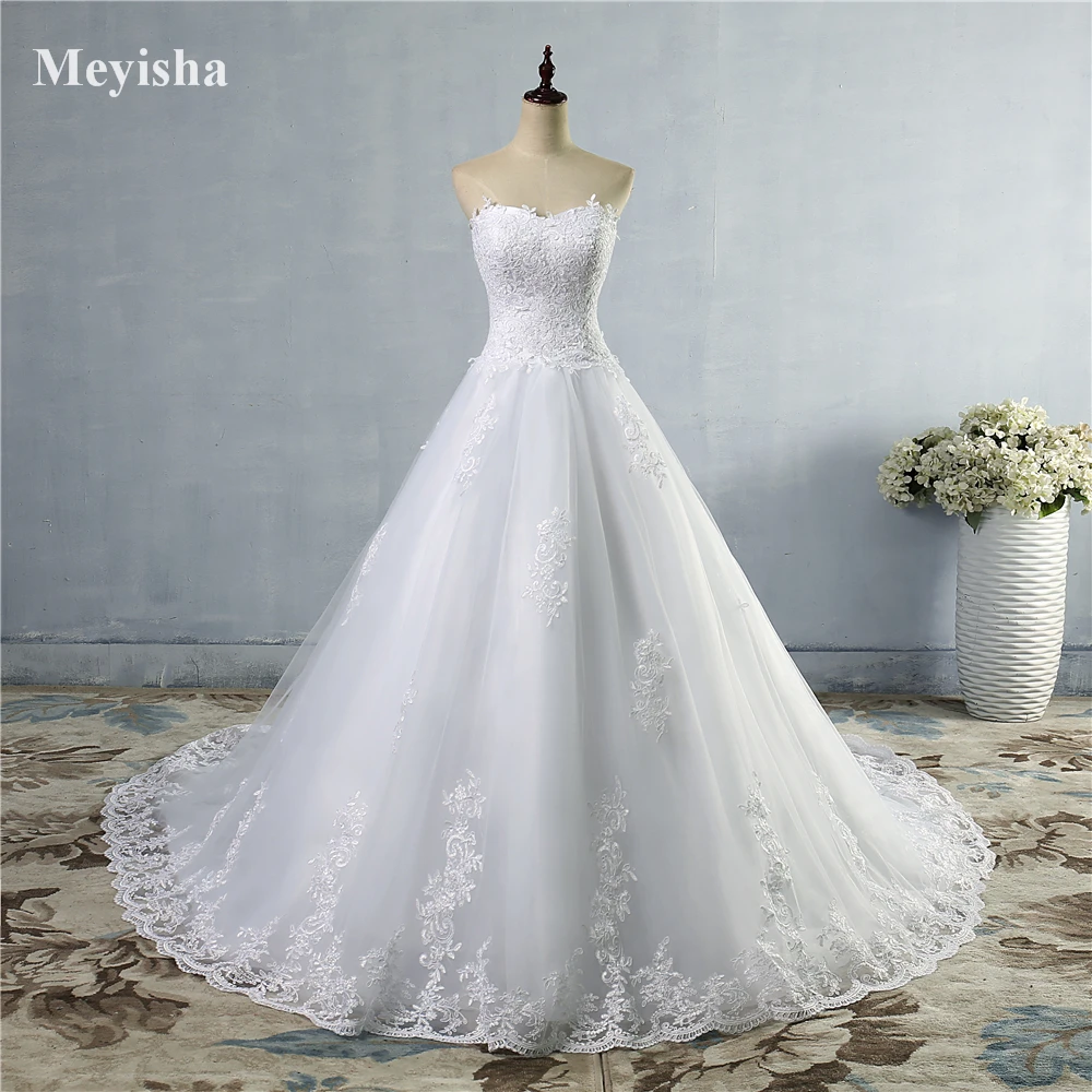 Robe de Mariée en Tulle Blanc Ivoire avec Traîne, Grande Taille, Haute Qualité, ZJ9059 2019 2020