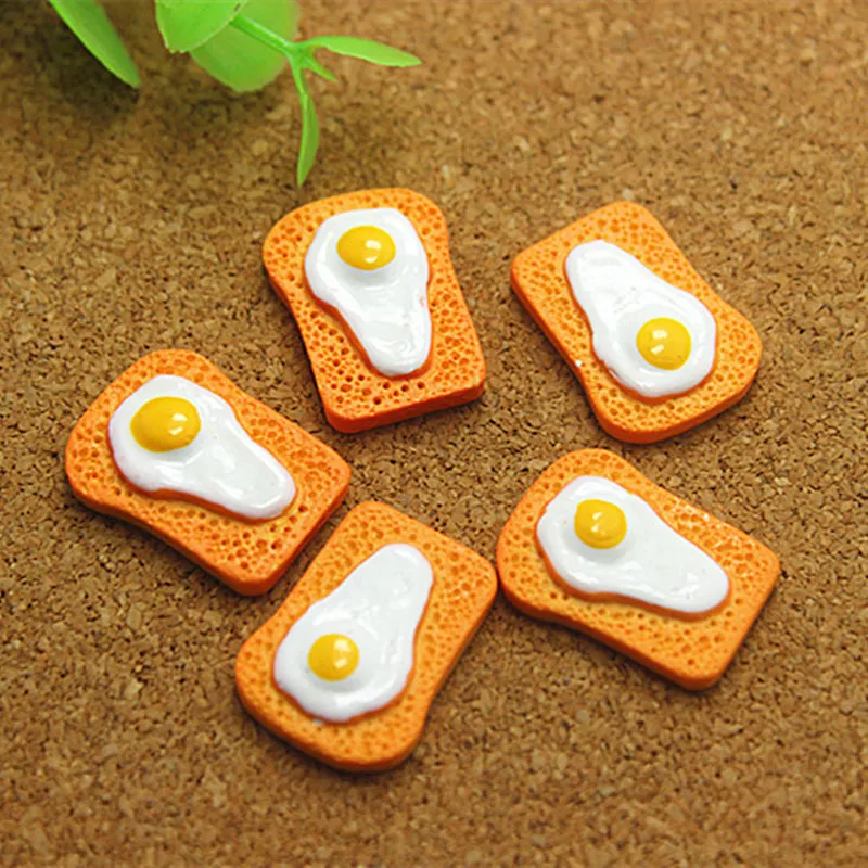 10pcs Kawaii New Simulation Food Fried Egg with Bread Resin Flatback Crafts for DIY decroation,16*21mm