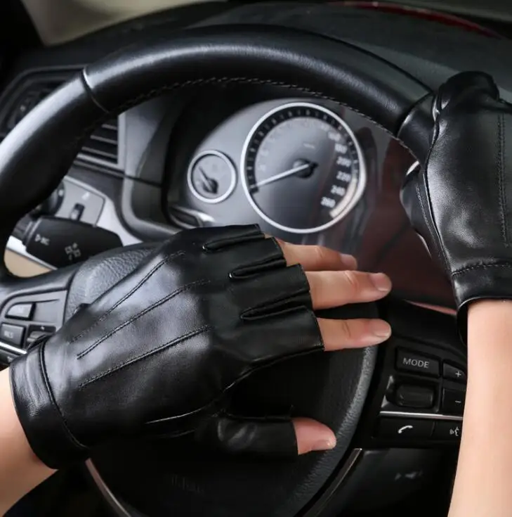 Men\'s Semi-finger 100% genuine sheepskin leather gloves male natural leather fingerless riding fitness sports gloves R290