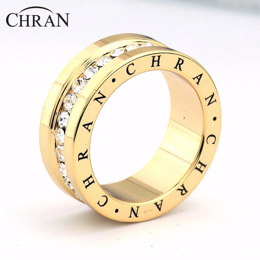 CHRAN Fashion Band Jewelry Crystal Promised Rings for Women Silver Plated CZ Engagement Wedding Band Rings