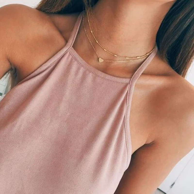 N277 New Arrival Gold Color Heart Pendant Necklace Fashion Double Layer Chain Choker Necklace For Women Top Quality Dropshipping