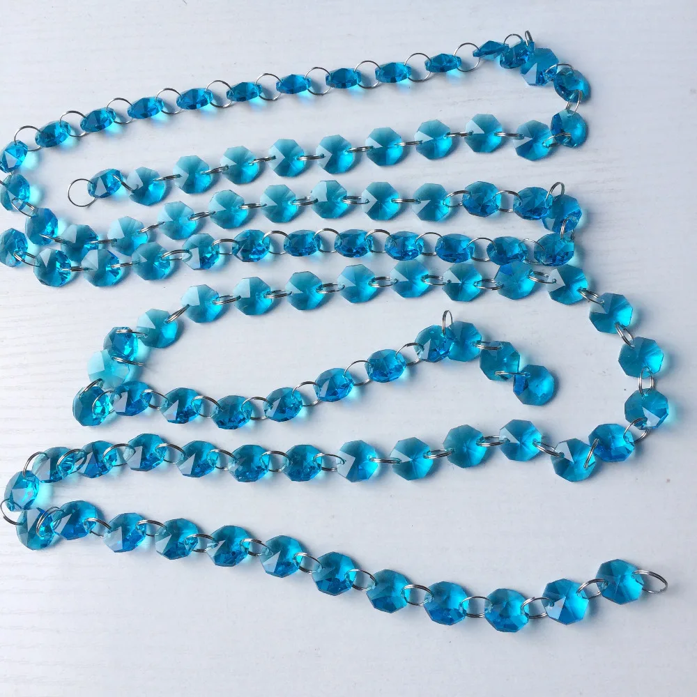 

20M/lot 14mm Aqua Octagon Crystal Beads connected with11mm rings,Wedding Cake Decorative Crystal Garland Strand Free Shipping,