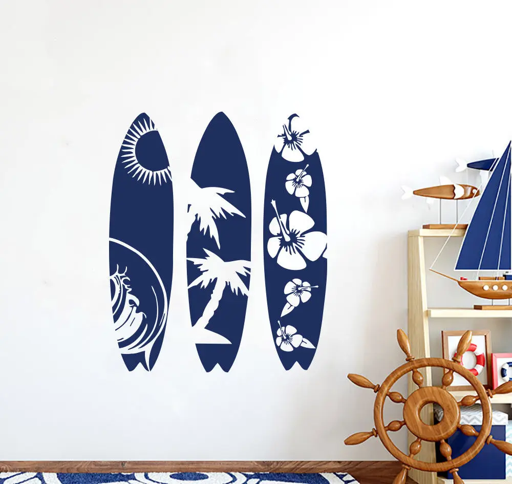 Large Set of 3 Surfboard Wall Sticker Bedroom Living Room Summer Beach Surf Board sport Wall Decal Kids Room Children Room Vinyl